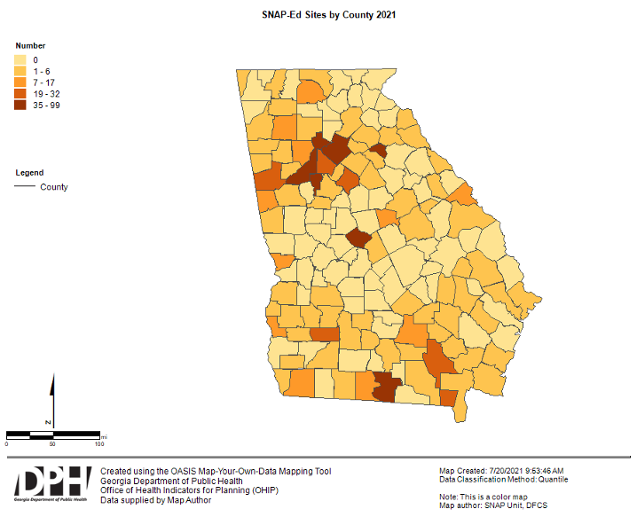 SNAP-Ed Sites by County Map 2021